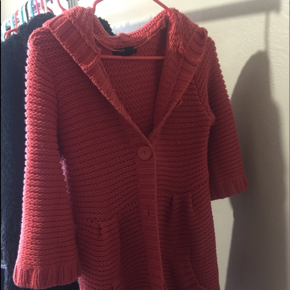 INC Hooded 3/4 sleeve bottom down Beach Sweater